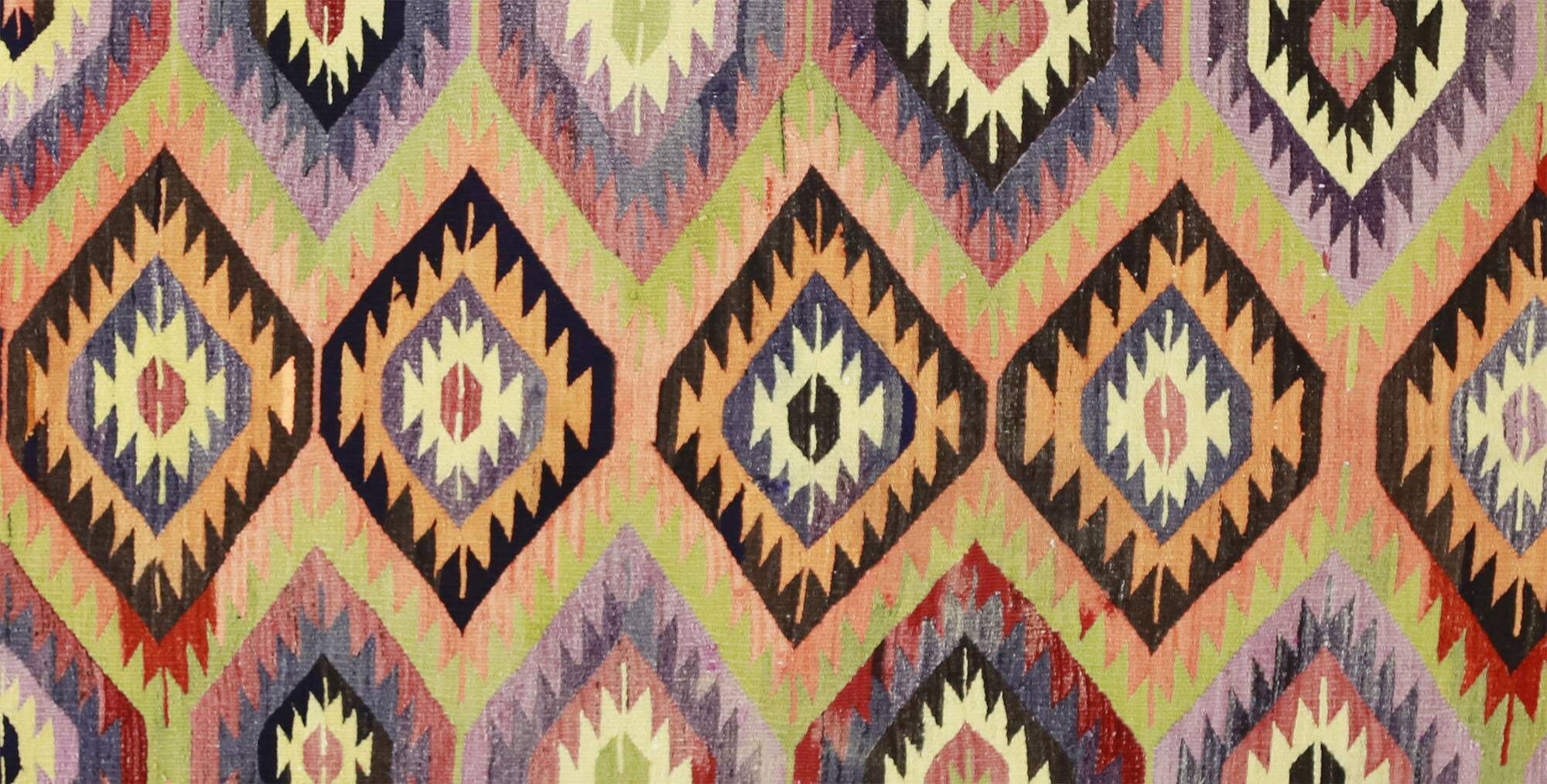 Turkish Kilim Yuruk Vintage 206x315 cm Geometric Orange and Red