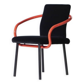 Ettore Sottsass Memphis Mandarin Chair for Knoll reupholstered in cotton velvet