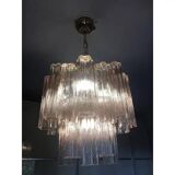 Set of 2 Contemporary Murano Style Glass Pink "Tronchi" Chandelier With Gol