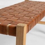 Wooden and woven leather bench, 80 cm