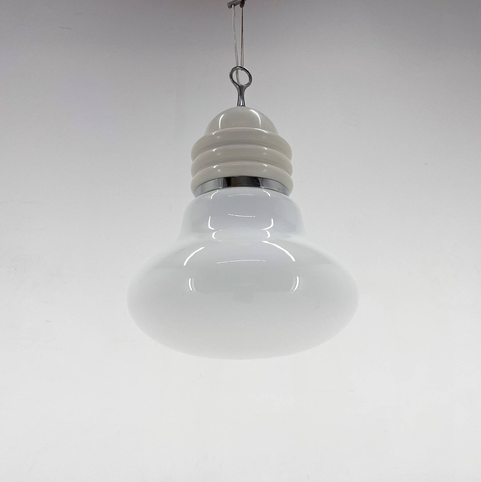 1960s Metal & Milk Glass Pendant Light, Italy