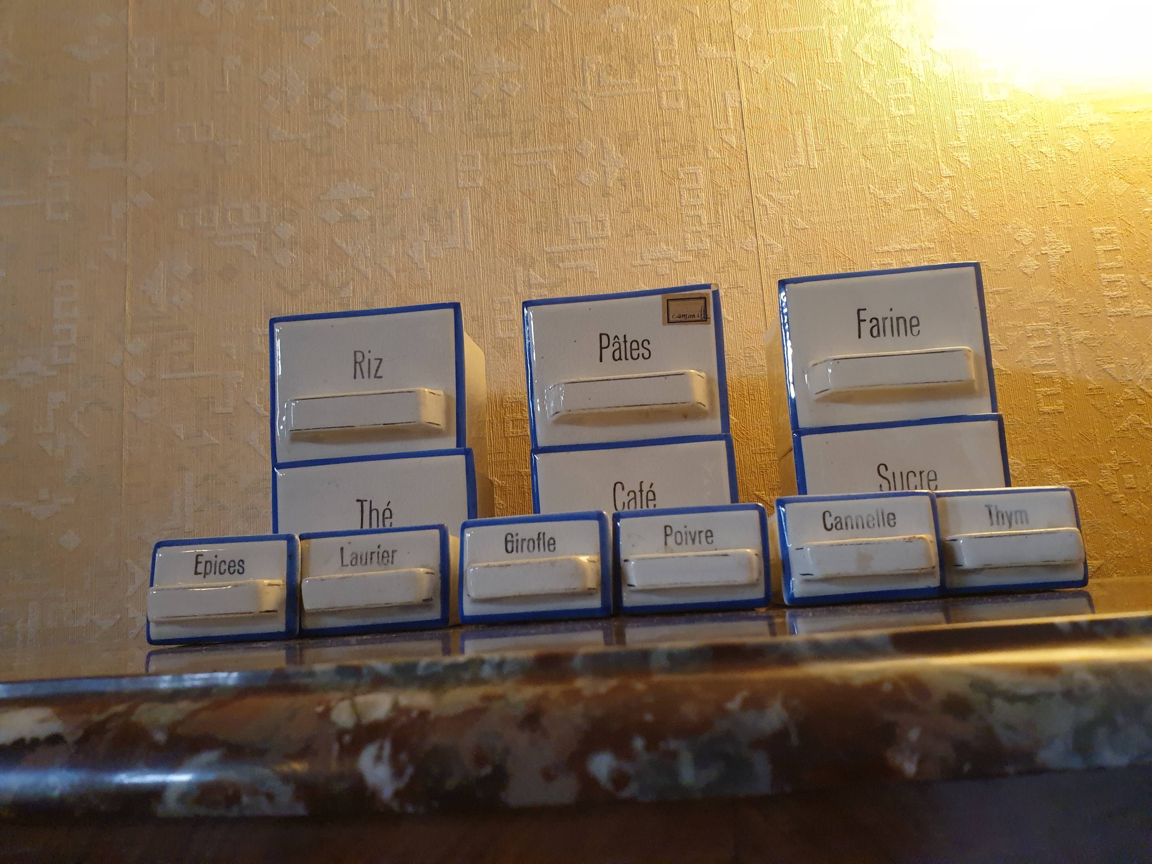 Ceramic and pine spice shelf