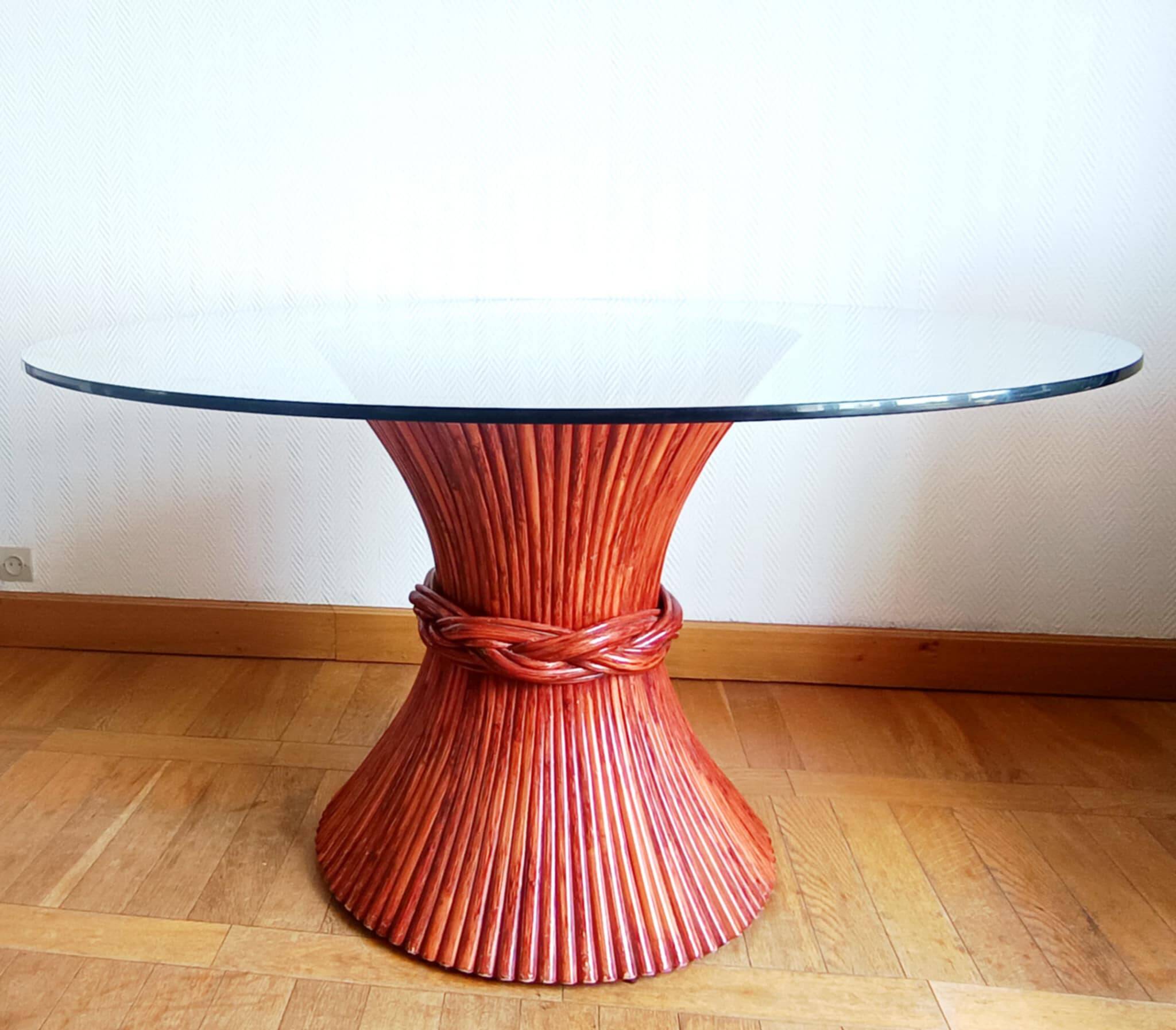 Maugrion Roche Bobois prestige rattan wheat ear table 1980