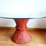 Table épi de blé  rotin prestige Maugrion Roche Bobois 1980