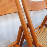 Set of 4 vintage folding chairs from Habitat made of beech wood and caning.