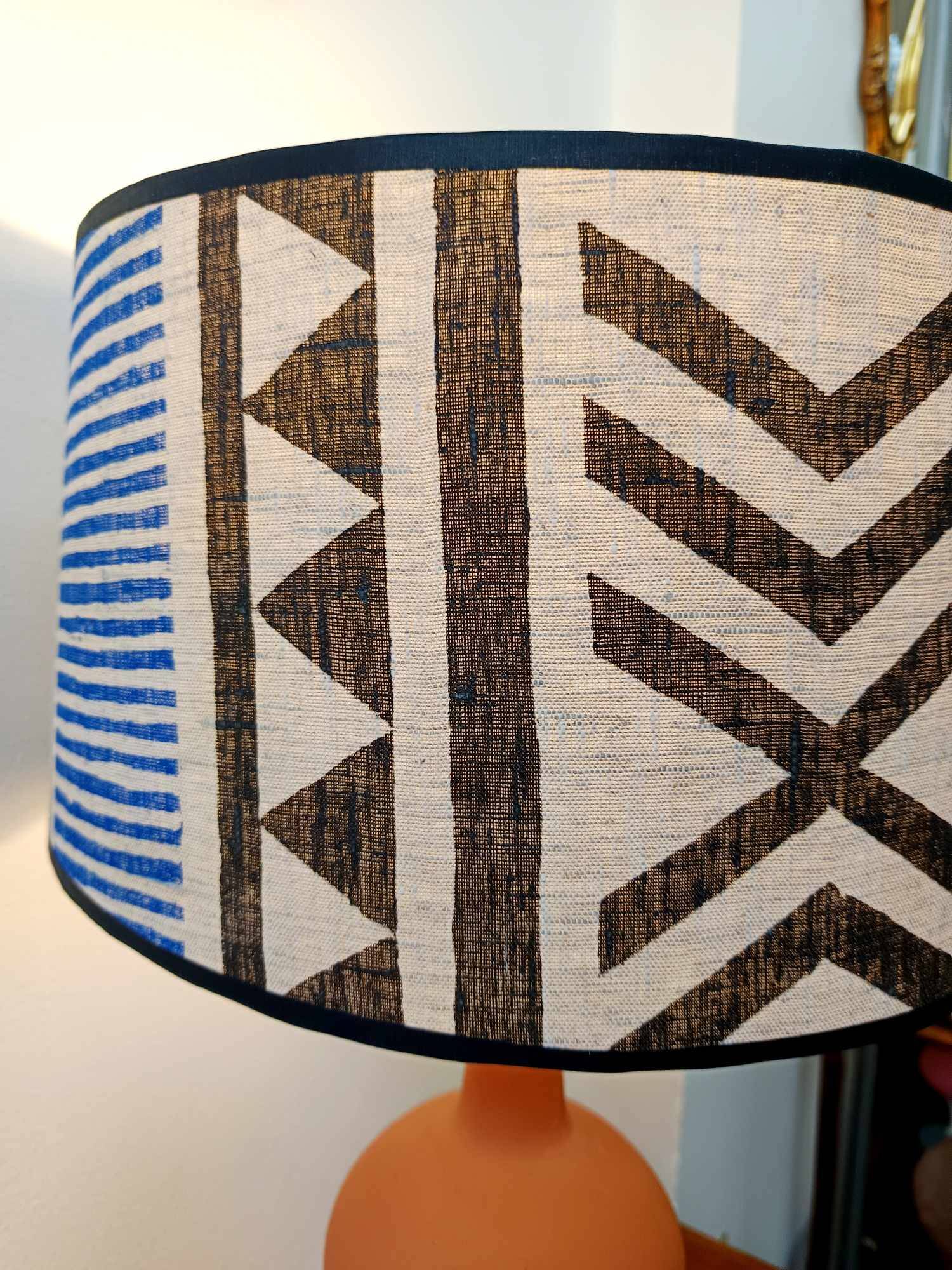Large terracotta lamp and vintage tribal lampshade