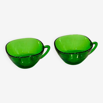 Set of 2 Vintage Green Glass Cups