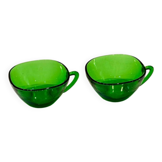 Ensemble de 2 Tasses en verre vert vintage