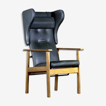 Fauteuil en cuir noir, années 1970