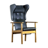 Fauteuil en cuir noir, années 1970