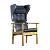 Fauteuil en cuir noir, années 1970