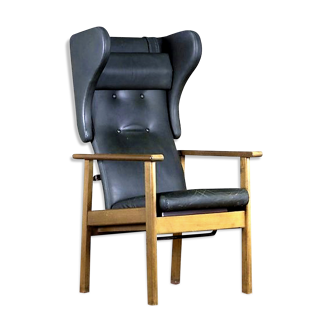 Fauteuil en cuir noir, années 1970