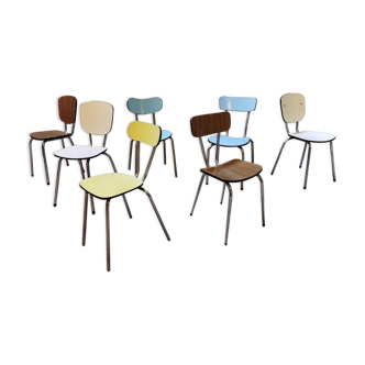 Set of 7 multicolored Formica chairs