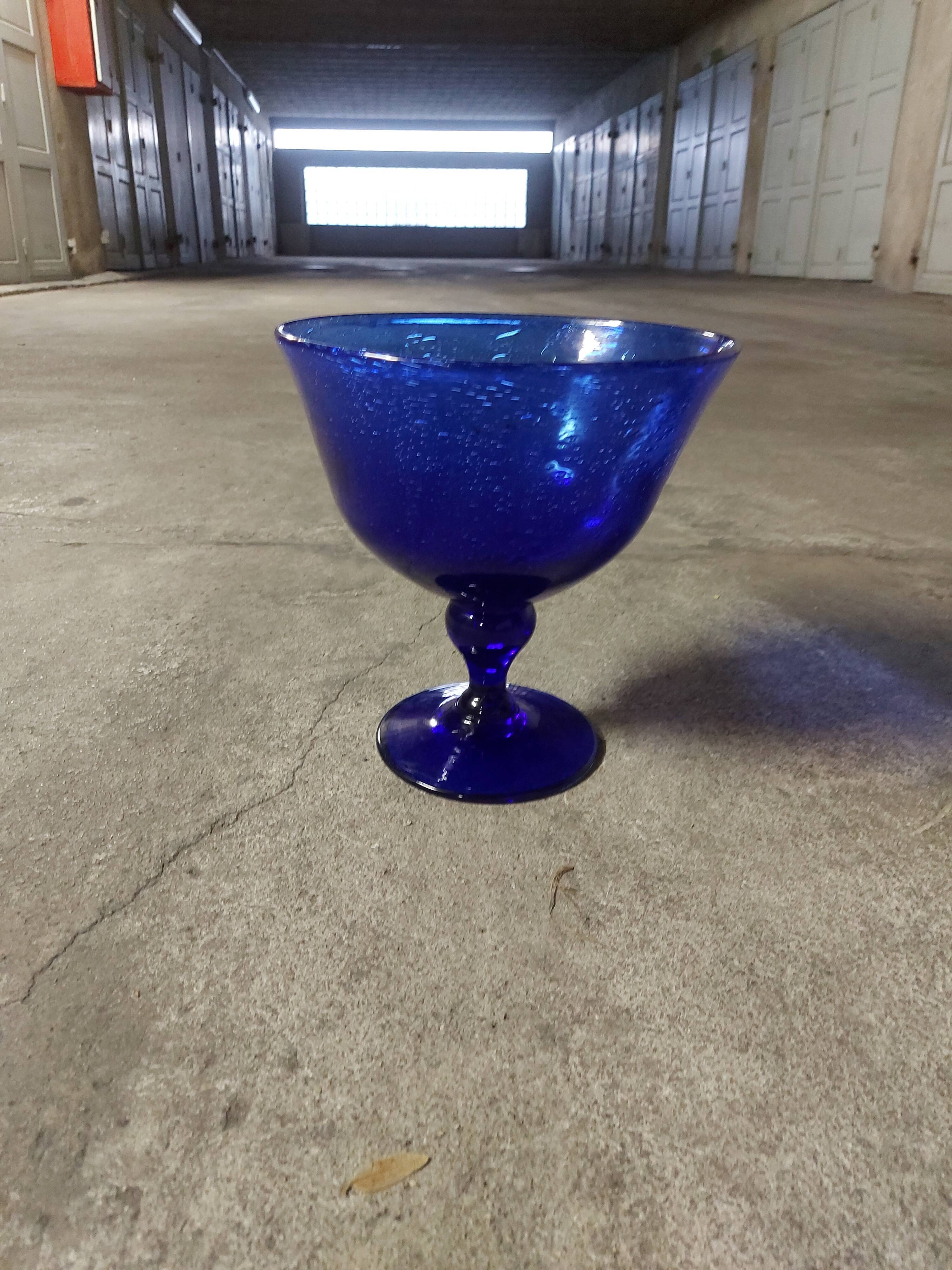 Glass cup of Biot, cobalt blue