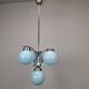 1930s Czech Art Deco Blue Opaline Glass and Chrome Four-Light Chandelier