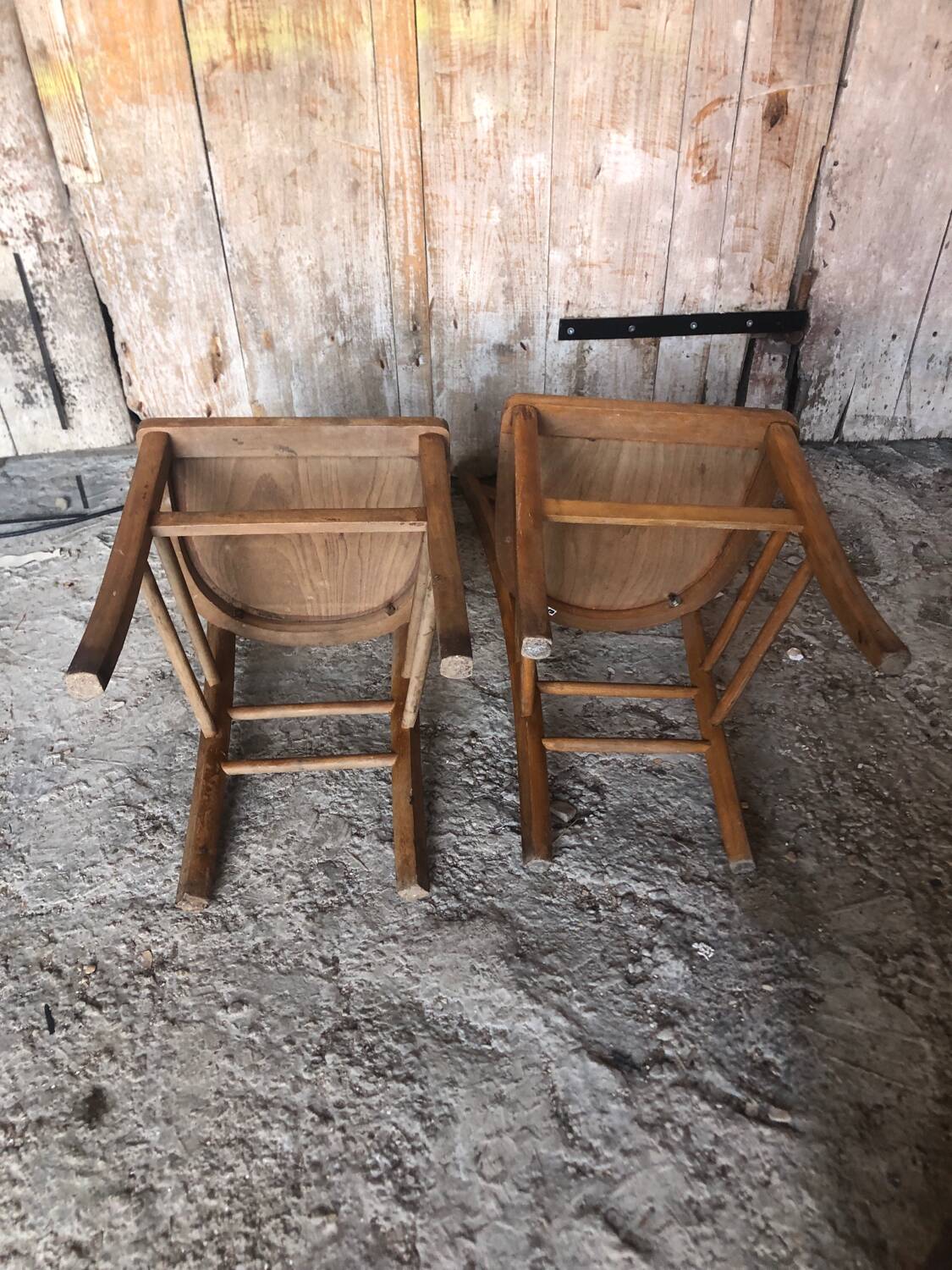 Pair of vintage luterma light wood bistro chairs
