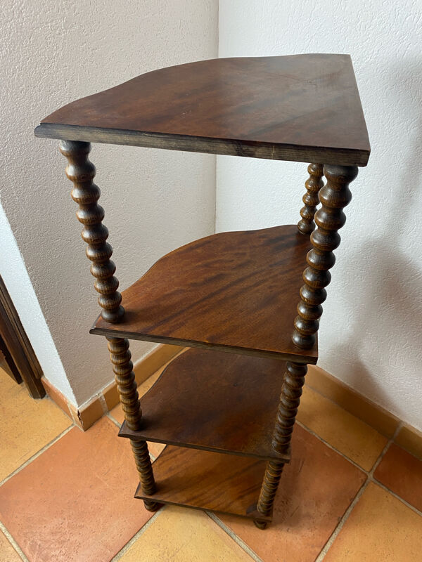 Étagère d’angle sur pied en bois touné