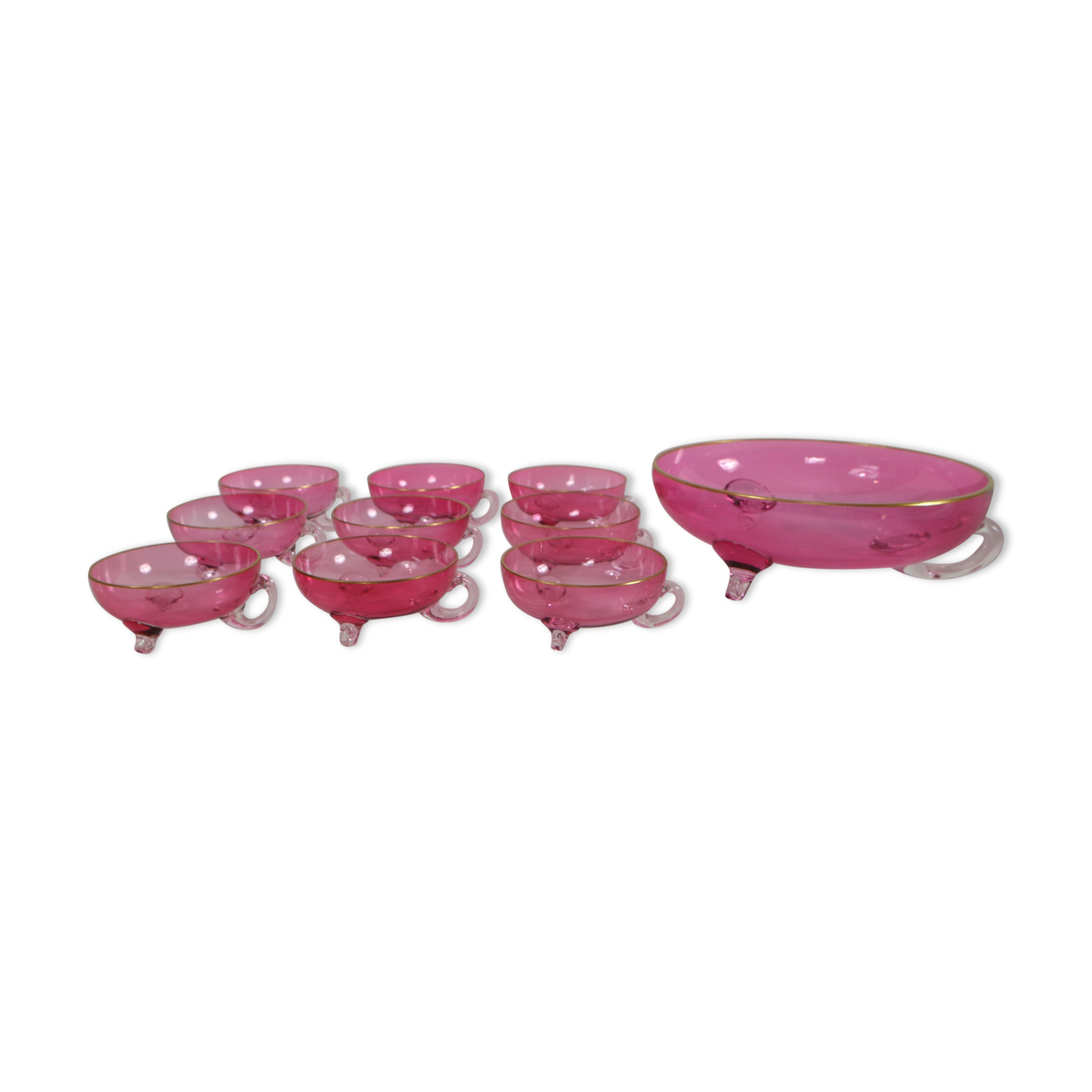 Vintage glasses service cup pink for 7 with service bowl