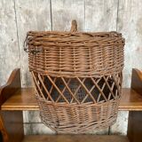 Ancien Panier Avec Couvercle Osier Tressé Malle De Transport Chat Chien
