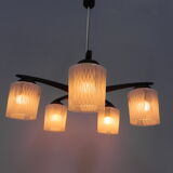 Suspension vintage avec 5 abat-jours en verre