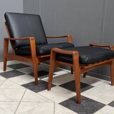 arne Wahl Iversen teak arm chair with ottoman