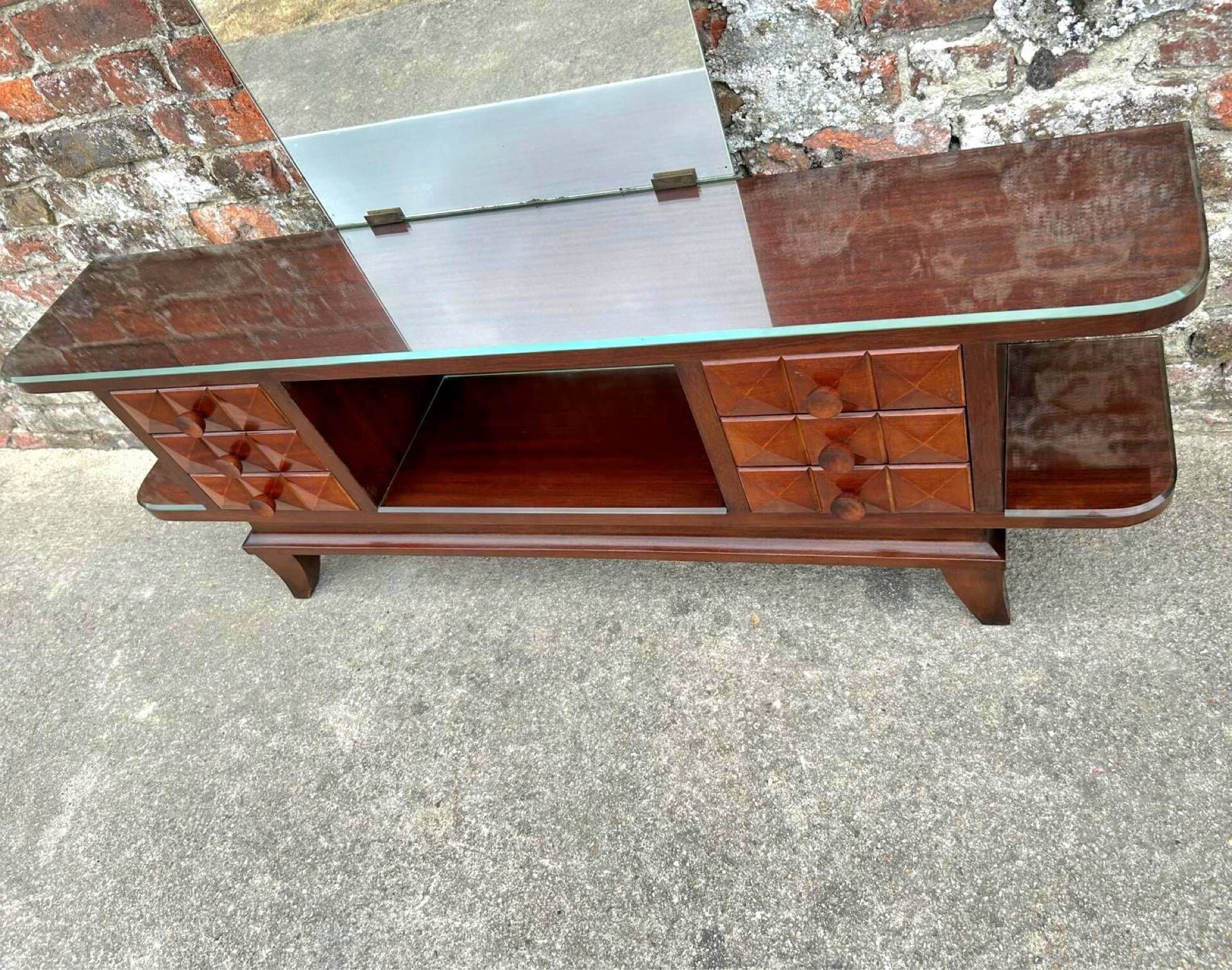 Art Deco mahogany console table, vintage entrance furniture.