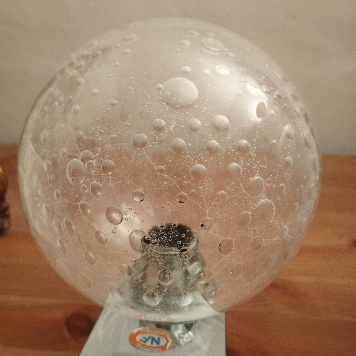 Pair of vintage globe wall lights with bubbled glass by INDA design Space Age