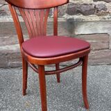 Pair of Alsatian bistro chairs in wood and leather, 1960
