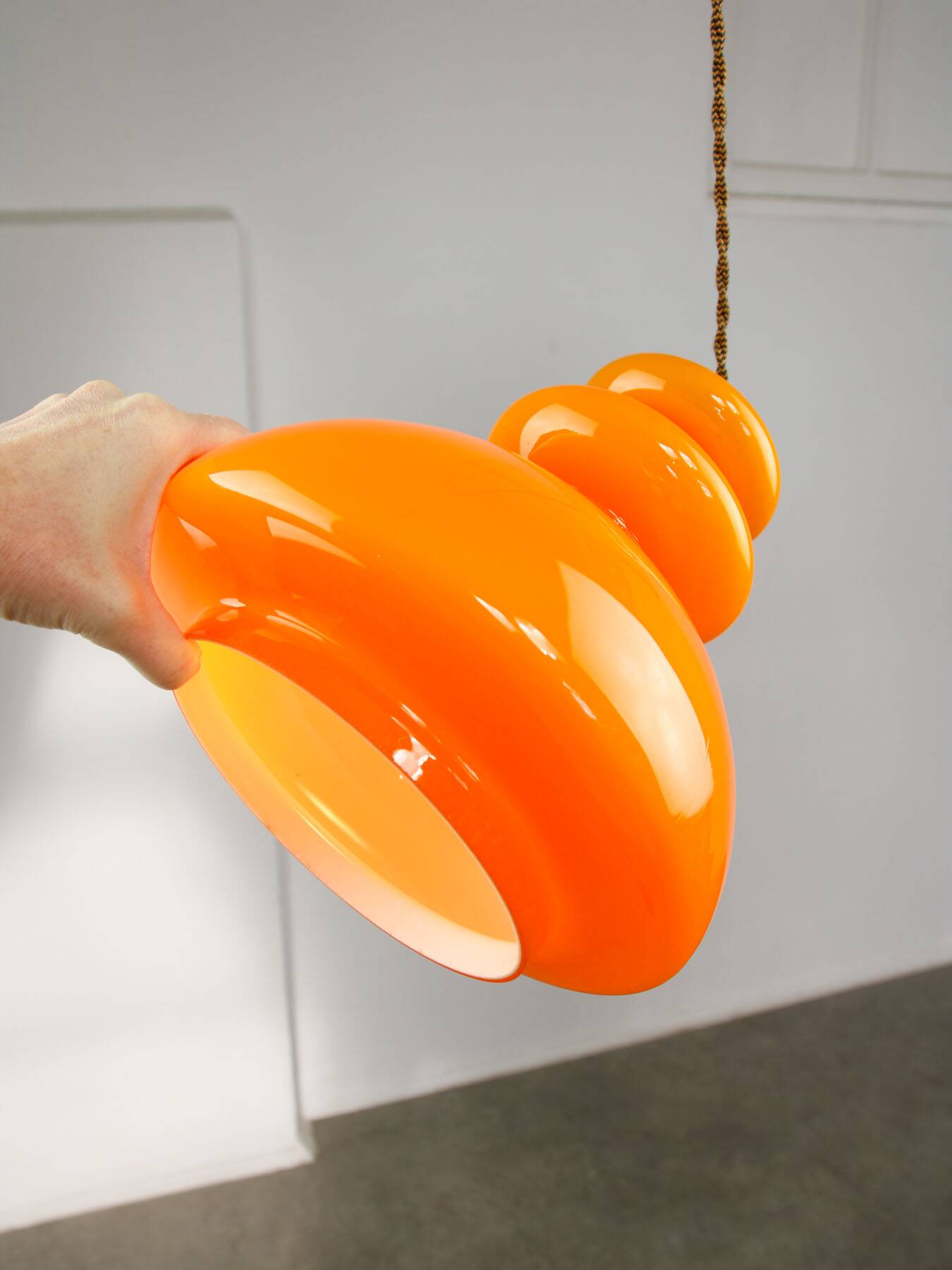 Mid-Century Italian Orange Glass & Brass Pendant Lamp, 60s