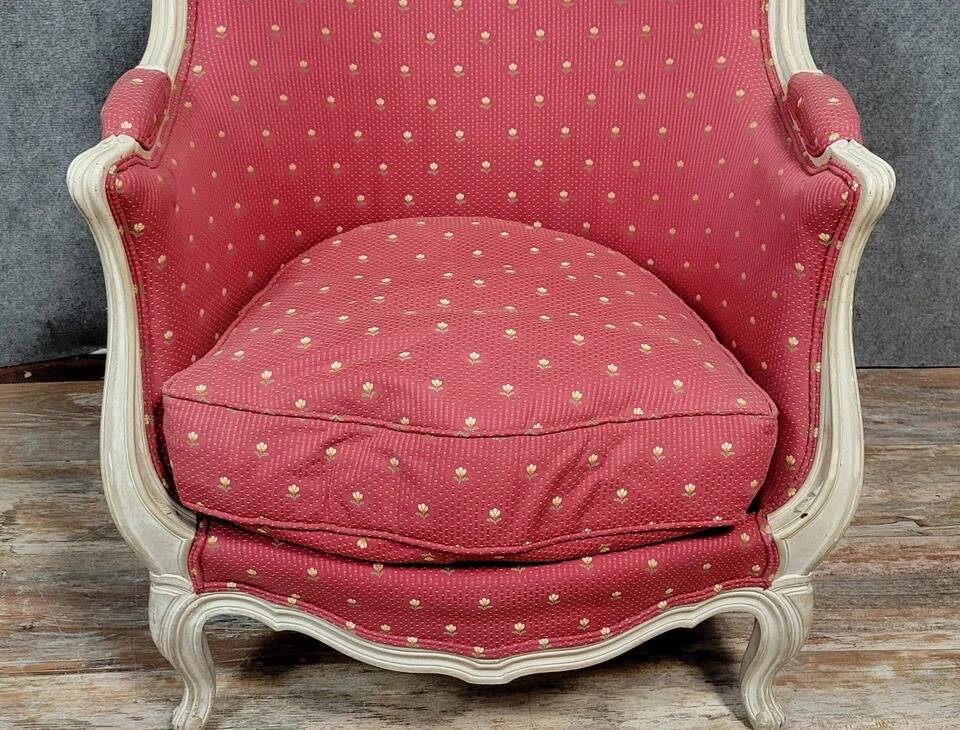 Very large curved Louis XV style bergere chair in lacquered wood