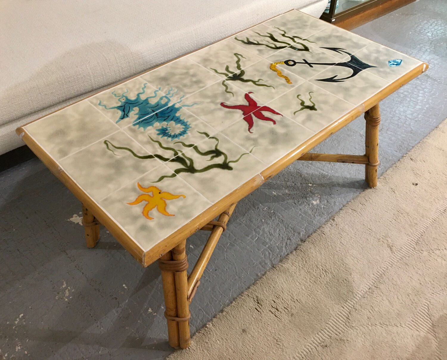 Ceramic and rattan coffee table