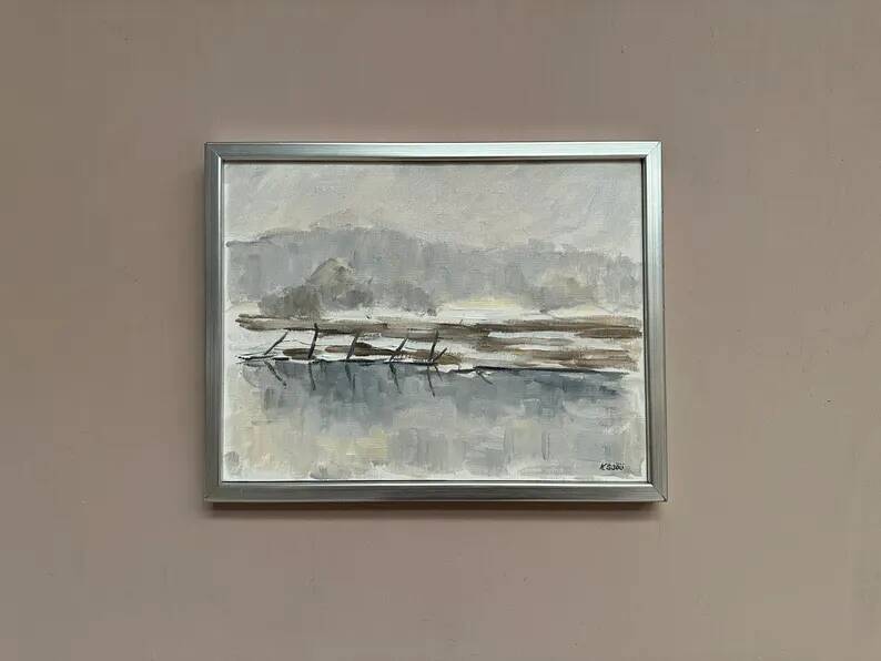 Original Swedish Oil on Canvas – “Lanskap” by K. Sjöö – Vintage & Framed – 37.5 × 29.5 cm (14.7" × 11.6")