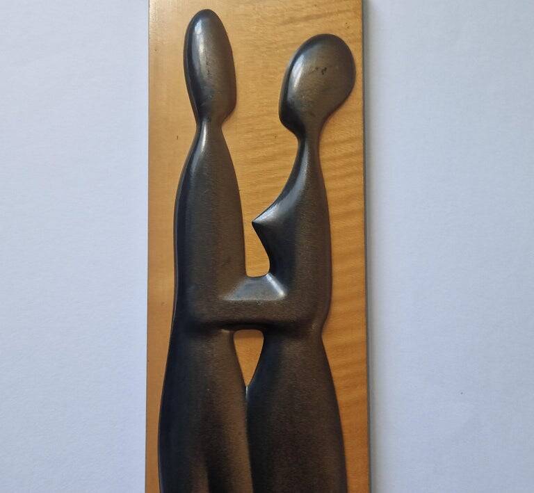 Midcentury Wall Wood Sculpture Lovers, 1970s