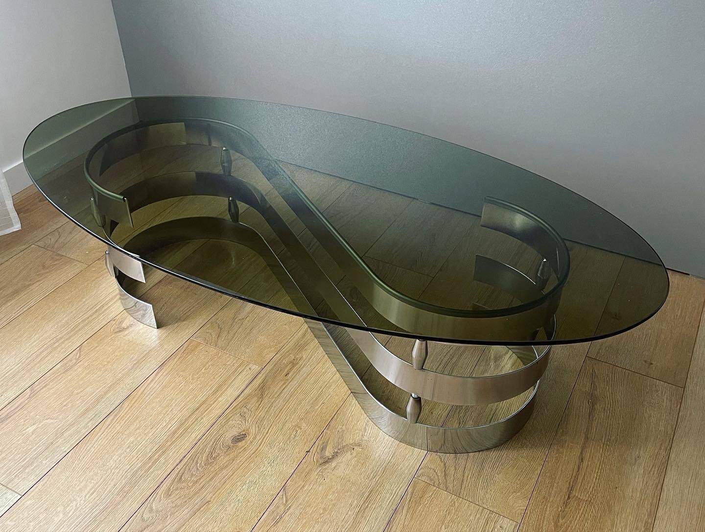 1970s coffee table in smoked glass and aluminum