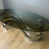 1970s coffee table in smoked glass and aluminum