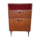 Teak bar cabinet and teak veneer, saddle leather and brass handles
