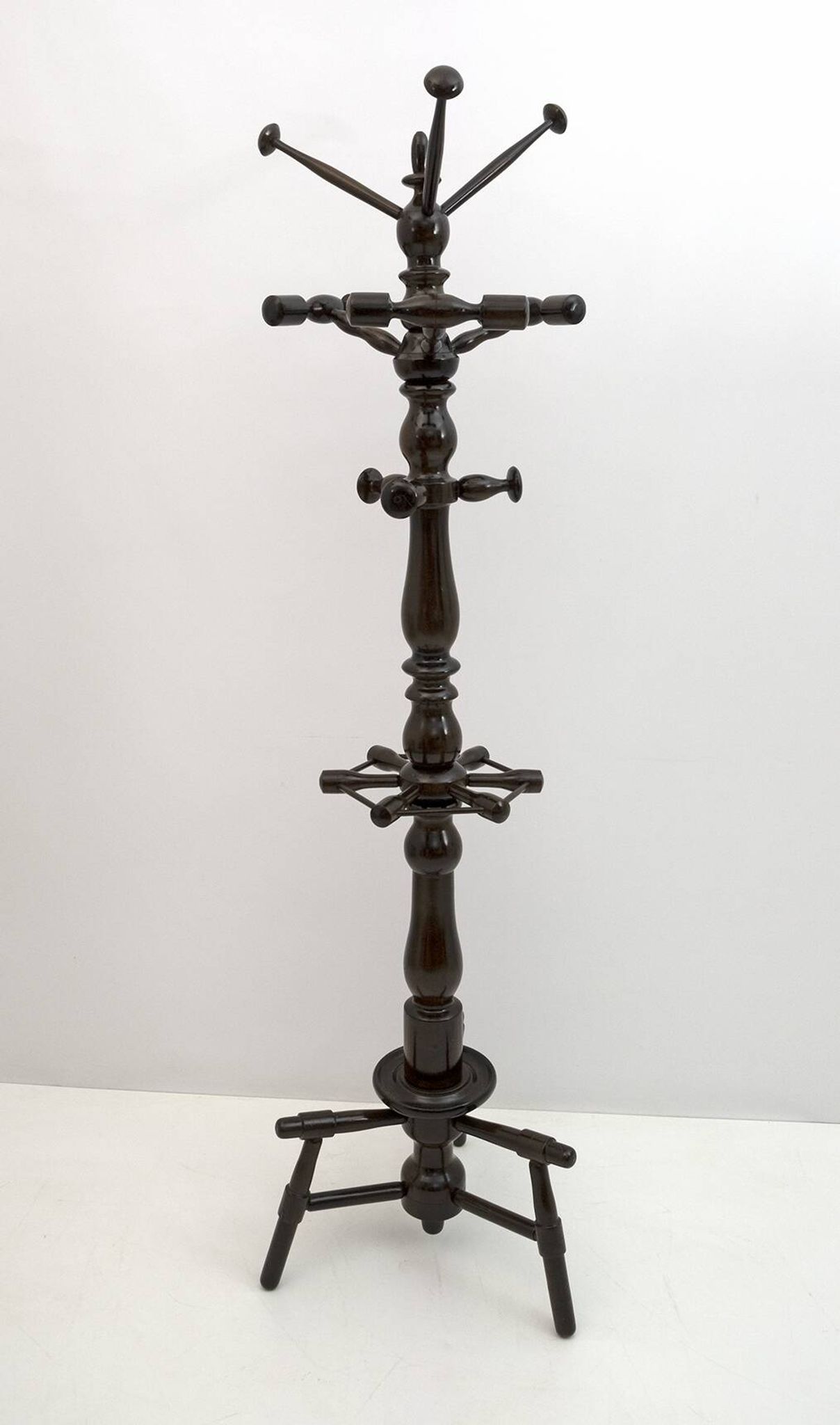 Mid-Century Modern Italian Walnut Floor Coat Hanger with Umbrella Stand, 50