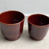 Set of 2 vintage planters - brown ceramic