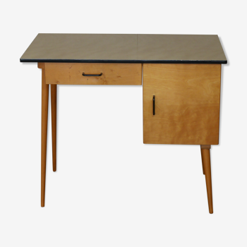 Bureau en bois des années 50 60 pied compas Baumann