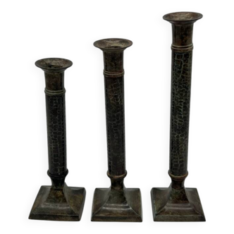Set of Three Antique Metal Candle Holders