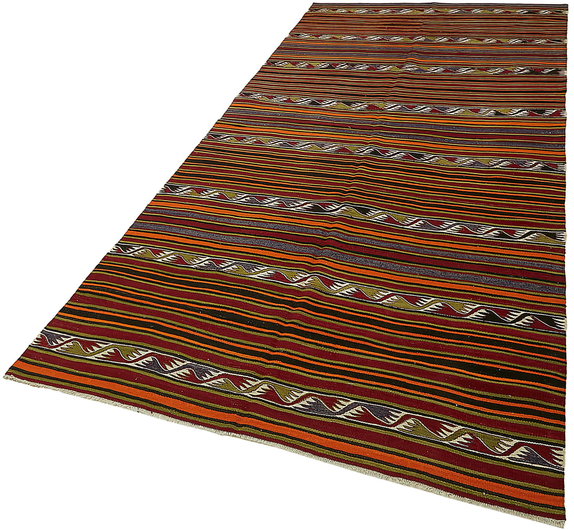 Turkish Handmade Vintage Anatolian Kilim 155 cm x 335 cm