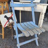 Vintage blue garden chair, wooden and folding