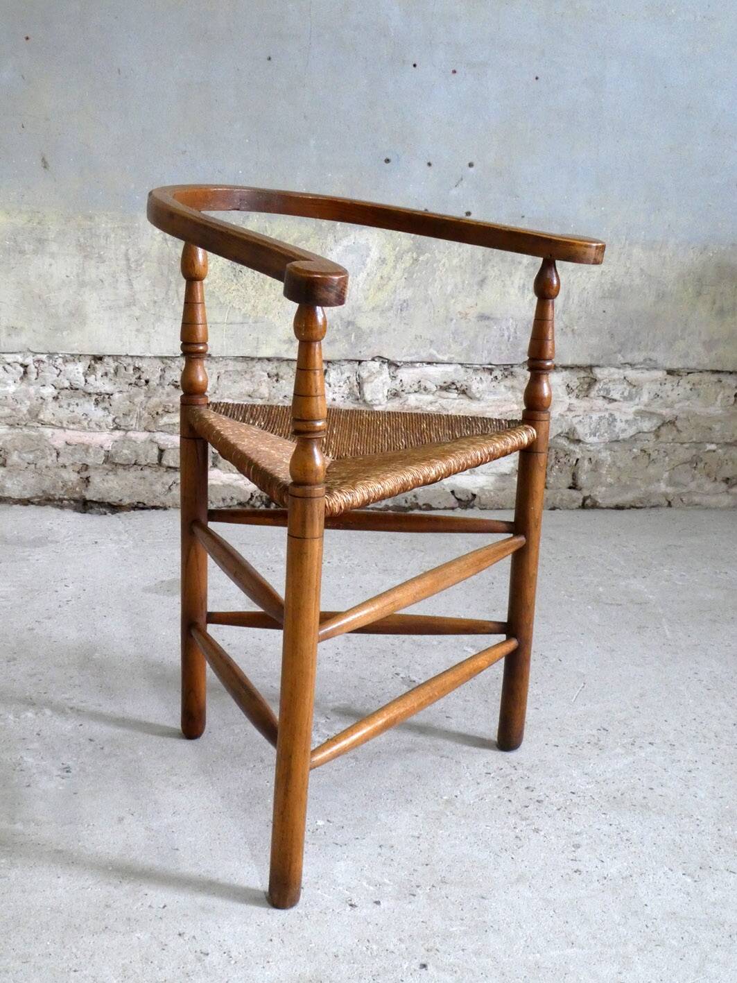 Oak & straw armchair, 1950