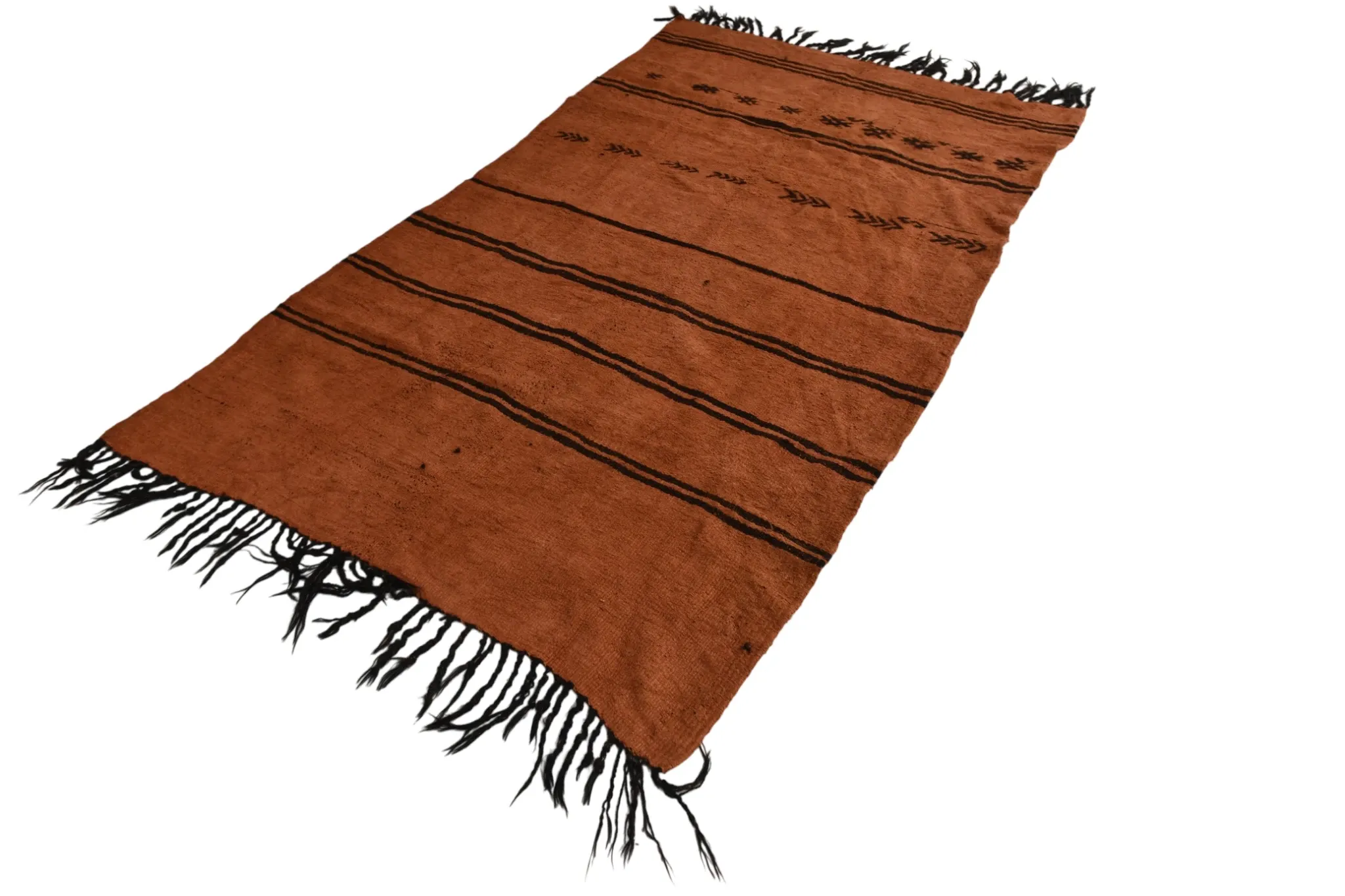 5x8 Terracotta & Black Vintage Kilim Rug, Handwoven Bohemian Bedroom Carpet
