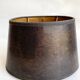 Copper lamp, fabric cable, sewn lampshade and leather.