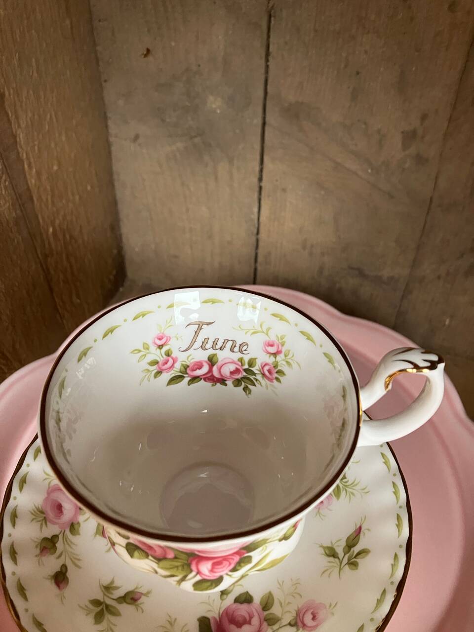 Vintage Royal Albert June porcelain cup and saucer, English manufacture