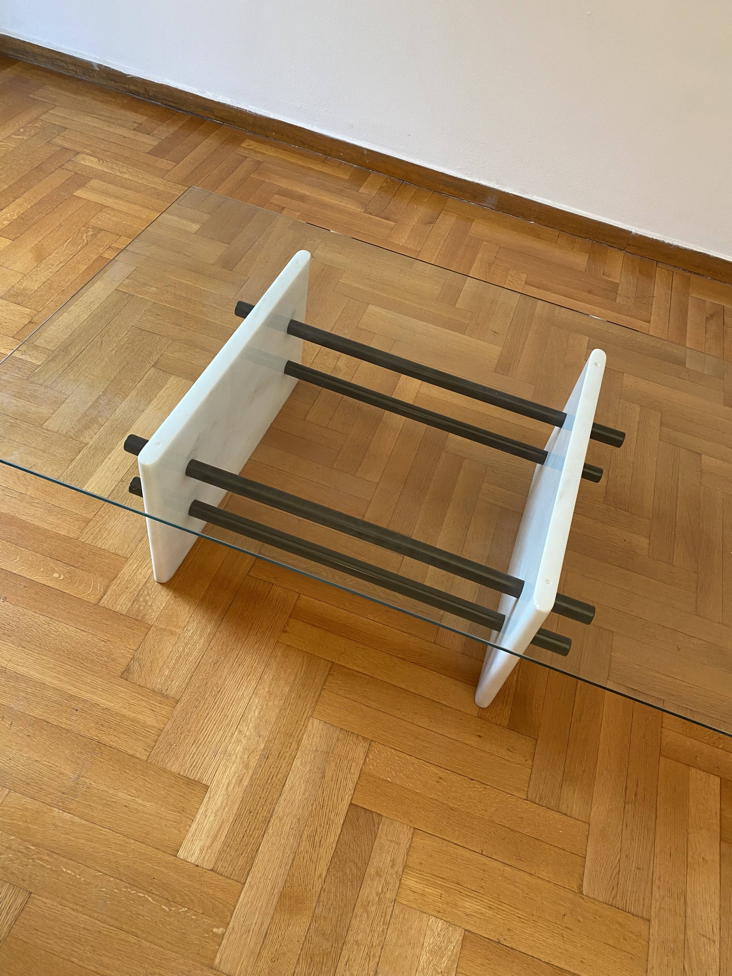 1980s White Marble Rectangular Coffee Table Postmodern Glass