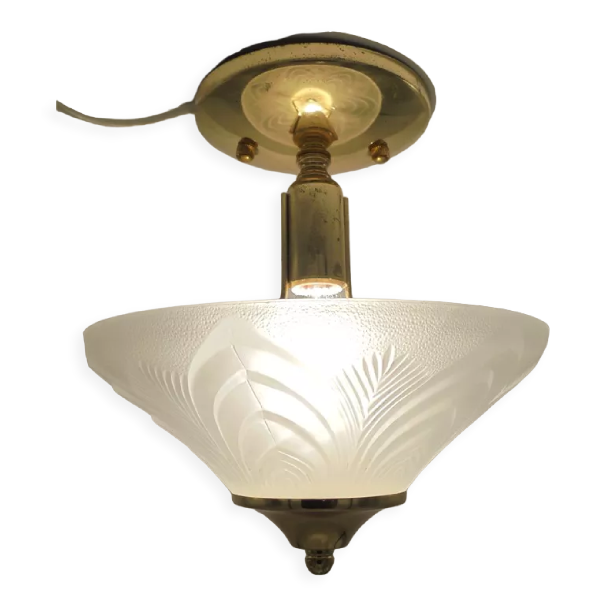 Glass and gilded metal ceiling lamp