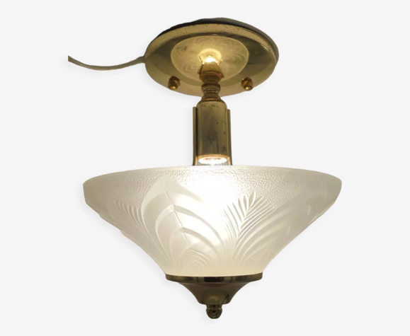Plafonnier verre et métal doré