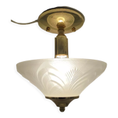 Glass and gilded metal ceiling lamp